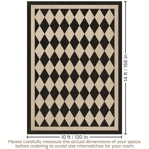 Washable Checkered Easy Jute Rug 10x14, Black Checkerboard Geometric Modern Outdoor Indoor Patio Large Rugs, Woven Thin Carpet Mat for Living Room Bedroom Classroom Nursery Play Room Backyard - color: Checkerboard -1 Black, size: 10' x 14'