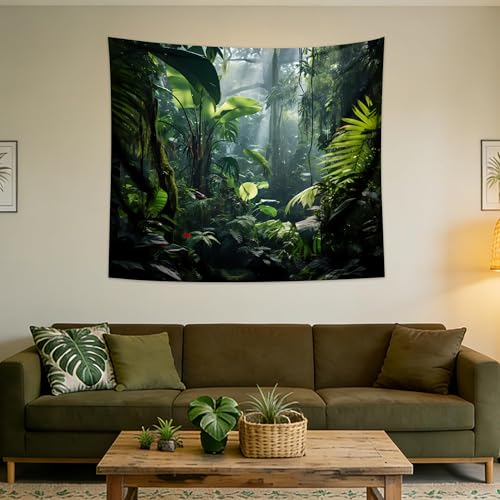 QGHOT Jungle Tapestry Wall Hanging Tropical Rainforest Backdrop Green Palm Leaves Tapestry Extra Large Forest Wall Art for Bedroom Living Room Office Deco 51.2" L x 59.1" W - size: 51.2"L x 59.1"W