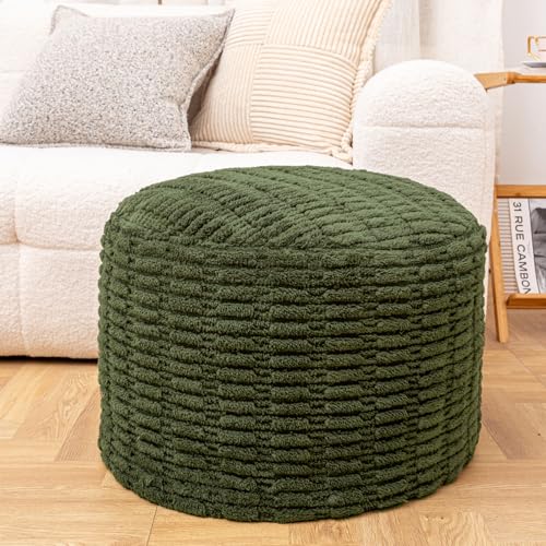 Poofieotto Handmade Unstuffed Ottoman Pouf Cover – Versatile Storage Footstool & Floor Pouf for Living Room, Bedroom, or Wedding Decor | 20" Diameter x 14" Height | Filler Not Included (Green) - color: Green