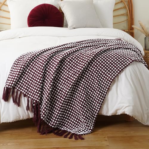 Bunnikins & Clover Knitted Red Purple Throw Blanket, Cozy Warm Lightweight Chenille Throw Blanket for Bed, Sofa, Home Decor, 50"x60" - color: Red Violet, size: 50"x60"