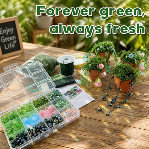 GUJYUYIF Green Glass Beads Kit with Rattan Basket,Beaded Plant Kit Plant Beaded Crystal Glass Leaf Flower Glass Bead for Succulent Plant Making and DIY Crafts - color: Terracotta Pot