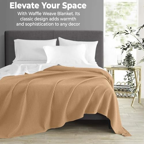 100% Cotton Blankets for Bed - Waffle Weave Blankets for Summer, Lightweight and Breathable Soft Woven Blanket for Spring (Beige, Throw (50" x 60")) - color: Beige, size: Throw (50" x 60")