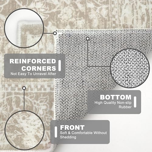 KILOCOCO Moroccan Small Area Rug 2x3 Entryway Rugs Printed Vintage Floral Washable Rug Non-Slip Kitchen Indoor Door Mat, Accent Throw Small Rugs for Laundry Room Bedroom Entrance, Beige - color: Beige/White, size: 2' x 3' (Rectangular)