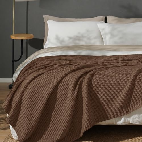 PHF Pre-Washed 100% Cotton Waffle Weave Blanket King Size for Bed,Snag Proof Throw Blanket for Couch Spring Summer Lightweight Breathable,Machine Washable, Home Decor Gift - Cappuccino - color: Cappuccino, size: King(104" x 90")