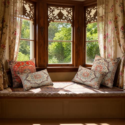 Boho Soft Velvet Throw Pillow Covers 12x20 in Vintage Persian Aztec Rug Tribal Pattern Pillowcases, Antique Ethnic Decor, Geometric Pattern Cushion Cover for Sofa Living Room, Orange, 2 Pack - color: Orange, size: 20" x 12" (Pack of 2)