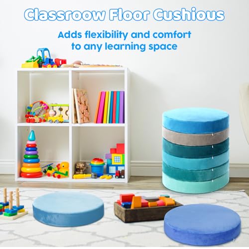 GlikCeil 8 Pcs Round Floor Pillow Cushions for Kids Classroom 15'' Soft Flexible Seating Chair Floor Seats for Reading Corner Playroom - Winter & Spring School Supplies (Ocean Breeze Collection) - color: Ocean Breeze Collection