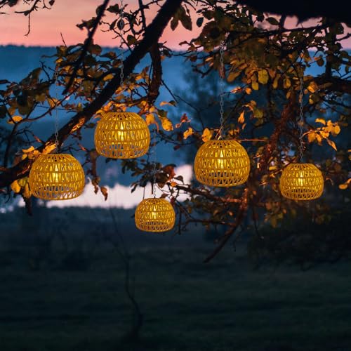 Livinlarge Solar Hanging Outdoor Chandelier,Rattan Pendant Light, Gazebo Lights Outdoor Waterproof,for Gazebo,Pergola,Porch,Patio,Balcony,Tree,Outdoor Decor Lighting - style: Rattan Pendant Lights-1
