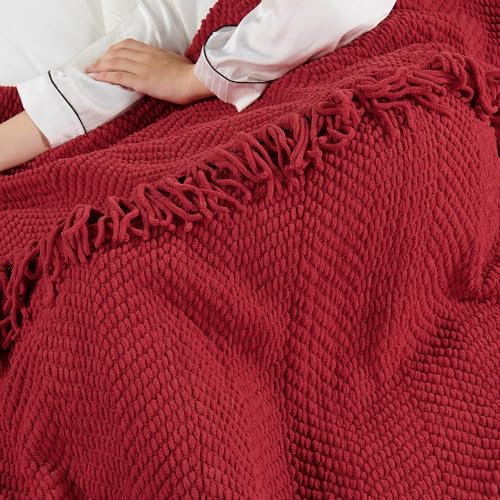 Home Soft Things Red Throw Blanket Knitted Tweed Throw 50'' x 60'', Chili Pepper, Super Soft Cozy Warm Comfortable Breathable Throw for Living Room Chair Couch Bed Sofa Bedroom Home Décor - color: Chili Pepper, size: 50 in x 60 in