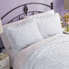 Montgomery Ward Bed Pillow Shams - 100% Cotton, Soft & Cozy Floral Design with Fringe, Tufted Decorative Pillow Cover, Pack of 1 Standard Size, Bedding (White, Standard 26" x 20")