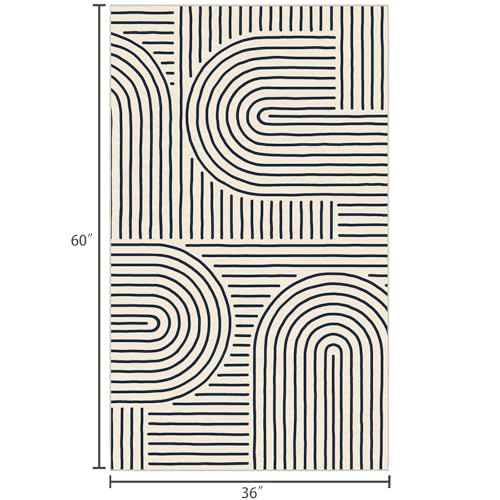 LUXRUG 3x5 Washable Area Rug - Small Entryway Rug Indigo Non-Slip Abstract Rainbow Kitchen Rugs Modern Boho Carpet Throw Rugs for Living Room Bedroom Bathroom Dorm Nursery Room Home Decor - color: Indigo, size: 3' x 5' (Rectangular)