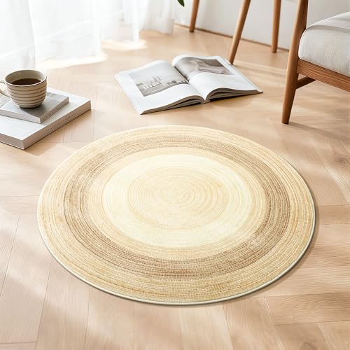 Asrug Imitation Jute Low Pile Round Rug Area Rug Washable Non-Slip Circle Rug Soft Plush Touch Circle Rugs Round for Kitchen Bathroom Living Bedroom Nursery, Carpet 2ft /24 inch/61 cm Brown/Beige - color: Brownbeige, size: 2ft
