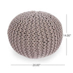 Round Pouf Ottoman, Knitted Cotton 20x20 Floor Pouf Foot Rest Stool, Handmade Braided Cable Knit Pouffe for Living Room Bedroom Nursery, Boho Home Decor Accent Seat, Brown