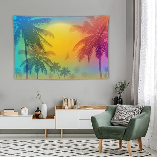 Kurtect Tropical Beach Tapestry,Colorful Coconuts Tree Palm Tree Summer Ocean Print Tapestries for Party Beach Picnic Blankets Tablecloths Living Room Wall Deocr, 40x60 in - color: style-10, size: 60"L x 40"W