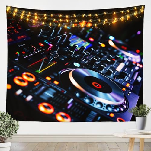 Castle Fairy Cool Dj Controller Tapestries Hip Hop Rock Tapestry Neon Lights Wall Hanging Art Bedroom Aesthetic Funny Tapestries for Men Boys Living Room College Dorm 59.1x59.1 - color: Black Yellow, size: 59.1"L x 59.1"W