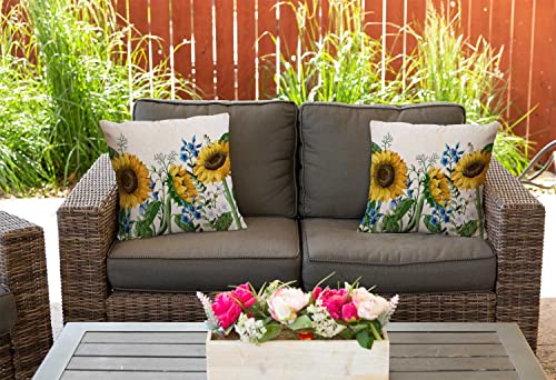 Nphuriy Ink Painting Watercolor Yellow Sunflowers Blue Flowers Summer Decorative Throw Pillow Cover Case Cushion Home Living Room Bed Sofa Car Cotton Linen Square 16 x 16 Inches - color: Multi 41