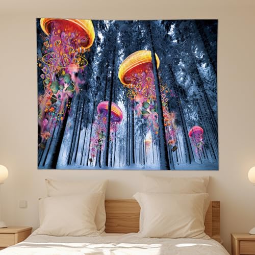 Watercolor Jellyfish Tapestry Large Wall Hanging for Bedroom Living Room Ocean Decor - color: Jellyfish, size: 59.1"L x 51.2"W
