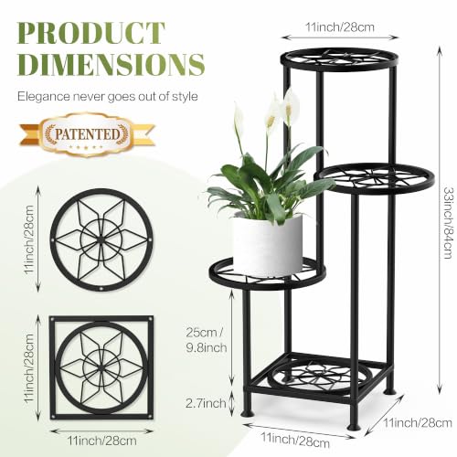 4 Tier Plant Stand Indoor Outdoor, Metal Flower Shelf Display Holder, Multiple Plants Corner Tall Flower Holders for Patio Balcony Porch Garden Living Room (Diamond Black) - color: Diamond Black, size: 4 Tier