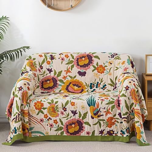 Boho Throw Blanket for Bed 100% Cotton Bohemian Blankets Ultra Soft Woven Muslin Decorative Blankets All Seasons Vintage Quilt Knitted Blanket for Sofa Chair(Beige, 50"x60") - color: P-2-beige, size: 50"x60"