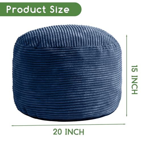 HIGOGOGO Round Stuffed Pouf Ottoman, Corduroy Poufs with Foam Chunk Filling, Furry and Fluffy Pouf Foot Stool Storage Ottoman, 20 X 15 Floor Poufs Foot Rest for Living Room, Bluestone - color: Bluestone, size: 20"D x 20"W x 15"H