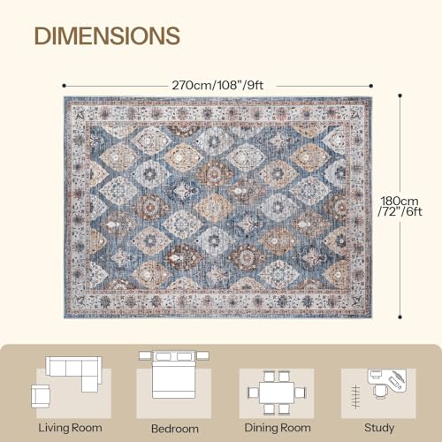 HOOBRO Washable Rug 6 x 9 Area Rugs for Living Room, Non-Slip Stain Resistant Rug, Low Pile Soft Rug Indoor Large Carpets Pet Friendly Mat, for Bedroom Kitchen Dining Room, Light Blue BU04AR01 - color: Light Blue, size: 6' x 9' (Rectangular)