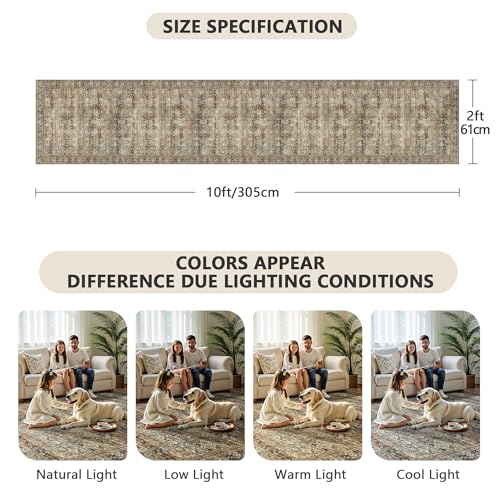 2x10 Hallway Runner Rug, Washable Vintage Retro Long Runner Rugs for Kitchen Laundry, Soft Ultra Thin Non Slip Low Pile Traditional Distressed Boho Carpet for Bedroom Bathroom, Charcoal Olive - color: B-charcoal / Olive, size: 2x10