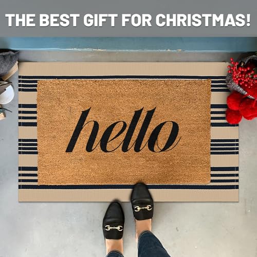 IOHOUZE Black and Tan Striped Rug 2'x3' Front Door Rugs Outdoor, Small Washable Area Rug for Front Porch, Spring Summer Welcome Mats Outdoor Indoor, Doormat for Entryway Porch Entrance - color: Black and Tan Stripe, size: 2' x 3' (Rectangular)