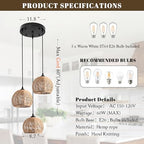 3-Light Mini Hemp Rope Woven Pendant Light Kitchen Island,3 Dome Hand Woven Boho Rattan Chandelier Farmhouse Wicker Ceiling Light,rustic Light Fixture For Living Room Hallway Dining Room(Bulb Incl. - color: 11.8" Natural 3-Light