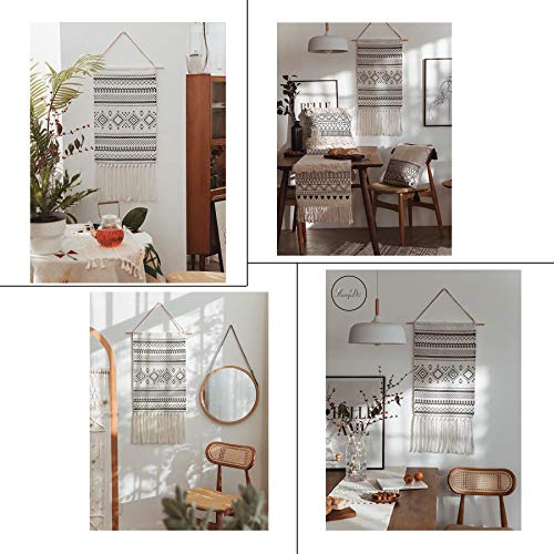 Macrame Woven Wall Tapestry Hanging Art, 20x34 H Large Boho Chic Bohemian Morocco Black White Folk-Custom Geometric Tapestries Decor for Apartment Dorm Kids Living Room Bedroom Door Entrance