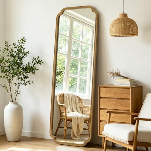 WallBeyond Full Length Mirror Wall Mounted 71"x24", Rustic Wooden Frame Floor Mirror, Large Full Body Mirror for Bedroom, Leaning or Hanging Against Wall (Natural Solid Wood) - color: Natural a, size: 71"L x 24"W