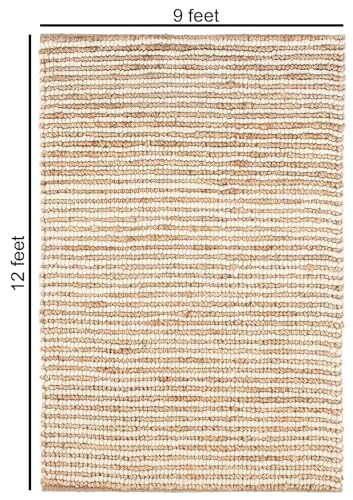 FRELISH DECOR Area Rug 9x12 feet - Premium Wool and Jute Blend Handwoven Rugs - Natural Fiber Chunky Stripe Rugs for Living Room, Bedroom, Hallways, Dining Area: Natural Ivory - size: 9' x 12' (Rectangular)