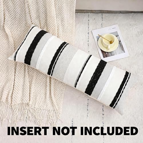 14x36 Pillow Cover Boho Lumbar Throw Pillow Cover Long Body Decorative Pillow Case Accent Chenille Striped Pillowcase Farmhouse Cushion Case Black and White (1 Piece) - color: Black Stripe1, size: 36" x 14" (Pack of 1)