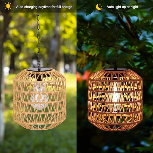Livinlarge Solar Pendant Light Outdoor,Chandelier Hanging Lantern with Edison Bulb,Boho Solar Powered Lamps IP44 Waterproof for Gazebo Tree Porch Yard Porch Patio Garden Backyard Decorative - style: Solar Pendant Light