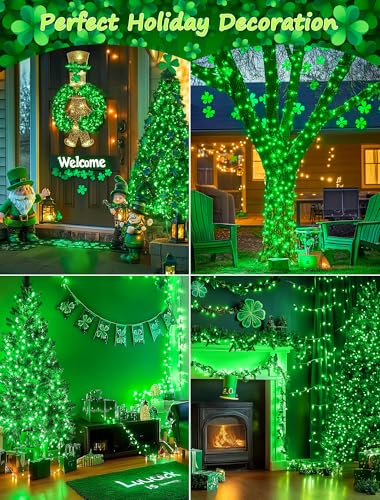 Hopolon St. Patrick's Day String Lights,2 Pack 13FT 50Count Green Mini Lights White Wire,Incandescent Christmas Tree Lights Connectable for Indoor Outdoor Holiday Patio Party Home Decorations - color: Green,White Wire, size: 2PACK, 50 count