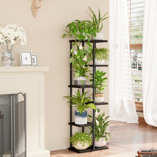 Bamworld Tall Plant Stand Indoor, 6 Tier Metal Plant Shelf for Multiple Plants, Tiered Flower Pot Stands for Patio Garden Balcony Living Room Bedroom, Black - color: Black, size: 6 Tier