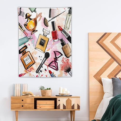 Fashion Girl Tapestries Cosmetic Perfume Bag Lipstick Pink Tapestry Girly Makeup Tapestry Wall Hanging Modern Trendy Aesthetic Wall Art Decor for Kids Teen Women Decor 30"x40" - color: Makeup-1, size: 40"L x 30"W