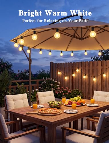 Abeja 25FT Outdoor String Lights, G40 Globe Patio String Lights with 27 Frosted White Globe Bulbs, Waterproof Connectable Hanging Lights for Outside Backyard Porch Umbrella Bistro Decor, Black Wire - color: 25FT Frosted White-Black, size: 25FT