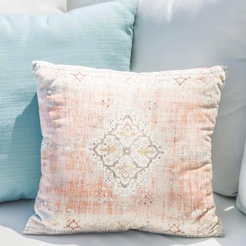 Snycler Boho Throw Pillow Covers 16x16 inch Set of 2 Bohemian Carpet Throw Pillows for Couch Light-Pink Decorative Pillow Cases Farmhouse Home Decor for Sofa Porch Patio Bed Room Outdoor - color: Light-pink, size: 16" x 16" (Pack of 2)