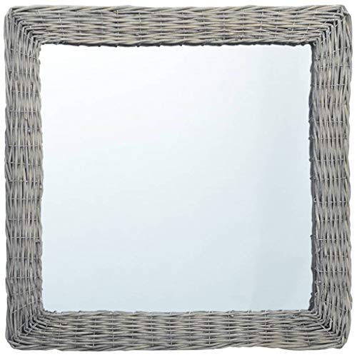 Mirror with Real Rattan Frame 19.7"x19.7" Wicker Vintage Style Wall Mounted Hanging Mirror Glass for Bathroom Bedroom Entryway Rustic Boho Accent