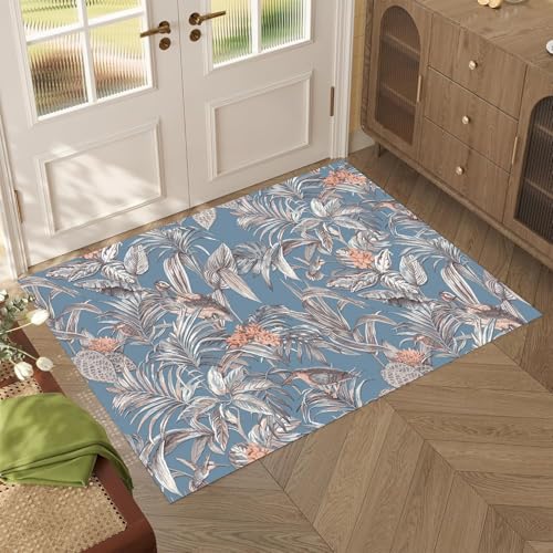 Modern Floral Abstract Flowers Easy Maintenance for Home Office, Living Room, Bedroom, Kitchen Soft Area Rug 1.5 x 2.5ft - color: Muted Teal and Dusty Rose, size: 1.5 x 2.5ft / 18 x 30in / 45 x 75cm
