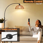 Brilvibera Boho Floor Lamp with Remote- Arc Tall Lamps, Bronze Floor Lamps with Stepless Dimmable Bulb, Hand-Worked Adjustable Rattan Lampshades, Brown Rattan Standing Lamp - style: Bronze Rattan Arc Lamp