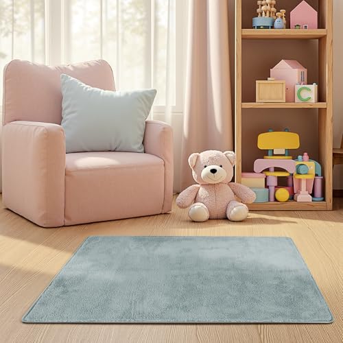 jinchan Solid Plush Area Rug 2x3 Performance Shaggy Washable Rug Indoor Entryway Doormat Soft Modern Faux Wool Cozy Non Slip Carpet for Living Room Kid Room Bedroom Nursery Slate Blue - color: Solid Slate Blue, size: 2' x 3' (Rectangular)