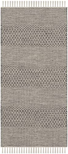 SAFAVIEH Montauk Collection Accent Rug - 2'3" x 4', Ivory & Anthracite, Handmade Flat Weave Boho Cotton Tassel Fringe, Ideal for High Traffic Areas in Entryway, Living Room, Bedroom (MTK330N) - color: Ivory/Anthracite, size: 2'3" x 4' (Rectangular)