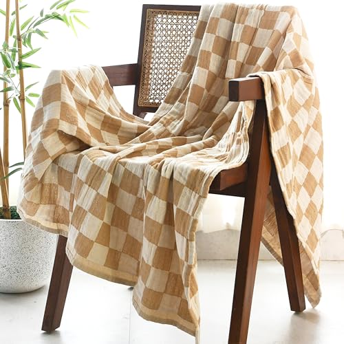Folkulture Throw Blanket for Couch 50" x 60" |Cotton, Lightweight & Breathable Summer Blanket for Chair, Couch, Bed |Yellow Comfort Throw Blankets for Living Room, Summer Must Haves, Graduation Gifts - color: Biscuit
