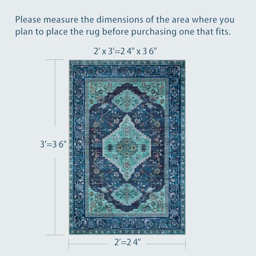 Tangsoo Oriental Small 2X3 Washable Rugs, Teal Vintage Non Slip Rug Carpet, Indoor Front Door Rug for Entryway, Door Mat Indoor Entrance Soft Low Pile Throw Rugs for Entry Kitchen Bedroom - color: Teal, size: 2' X 3' (Rectangular)