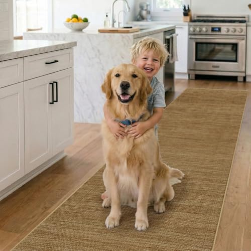 Jute 2x10 Hallway Runner Rug: Washable Non Slip Kitchen Rugs with Rubber Backing Pet-Friendly Carpets Stain Resistant Runners for Laundry Entryway Bedroom Decor Natural Brown - color: Natural Brown, size: 2' x 10' (Rectangular)