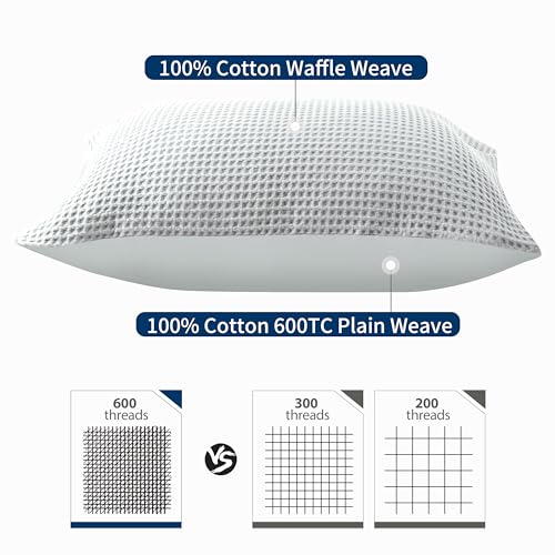 100% Egyptian Cotton 600 TC Waffle Weave Lumbar Pillow Covers 2 Pack, Ultra Soft Breathable Rectangle Throw Pillow Covers, Decorative Cushion Covers for Bed Couch Sofa Car, No Insert, Gray, 12" x 20" - color: Grey, size: 20" x 12" (Pack of 2)