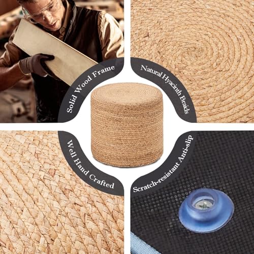 Wimarsbon 2Pcs Pouf Ottomans, Natural Seagrass Foot Stool, Hand Weaving Round Ottoman, Boho Decorative Seat, Jute Braided Pouffe Poof Accent Sitting Footrest (18inch Natural Water Hyacinth Braid) - color: 18inch Natural Water Hyacinth Braid