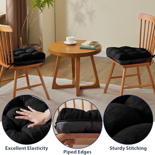 IASEAHK Chair Cushions for Dining Chairs, Seat Cushions for Kitchen Chairs, Indoor Seat Cushions with Ties, Tufted Foam Chair Pads, Non Slip Chair Cushions Set of 4, 15.5" x 15.5" x 4", Black - color: Black, size: Pack of 4