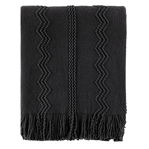 BATTILO HOME Black Throw Blanket with Fringe, Bed Throws for Home Decor, Decorative Black Knit Throw for Couch Sofa, 50"x60" - color: Black, size: 50 x 60 in.