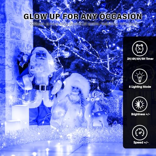 Fairy Lights 66ft 200 LED USB Twinkle String Lights Plug in Silver Wire Lights with Remote and Timer 8 Modes Outdoor Waterproof Starry Lights DIY Party Wedding Christmas Decoration（Blue） - color: Blue